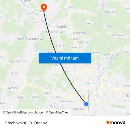 Ořechovská to Drasov map