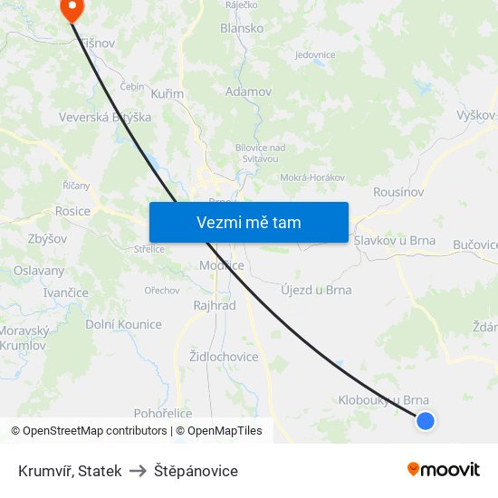 Krumvíř, Statek to Štěpánovice map