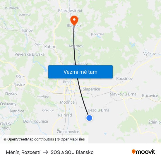 Měnín, Rozcestí to SOS a SOU Blansko map