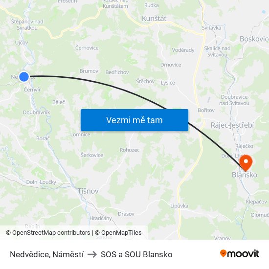 Nedvědice, Náměstí to SOS a SOU Blansko map