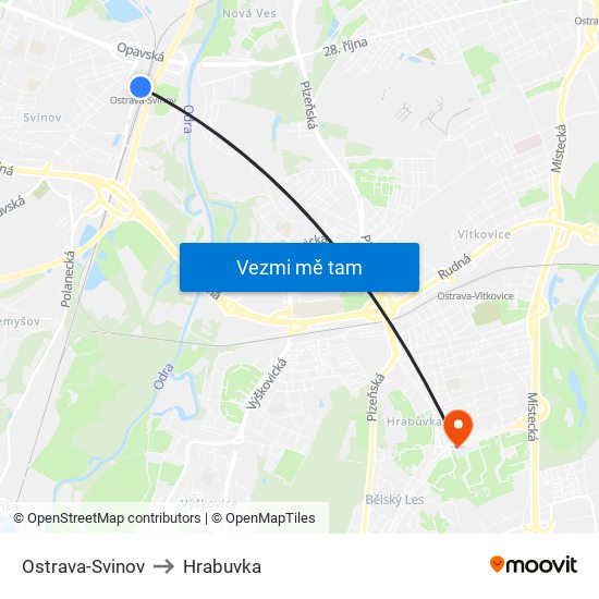 Ostrava-Svinov to Hrabuvka map