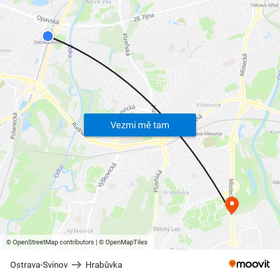 Ostrava-Svinov to Hrabůvka map