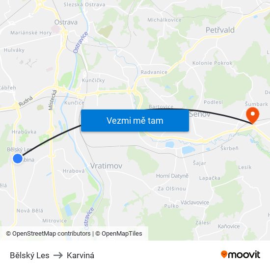 Bělský Les to Karviná map