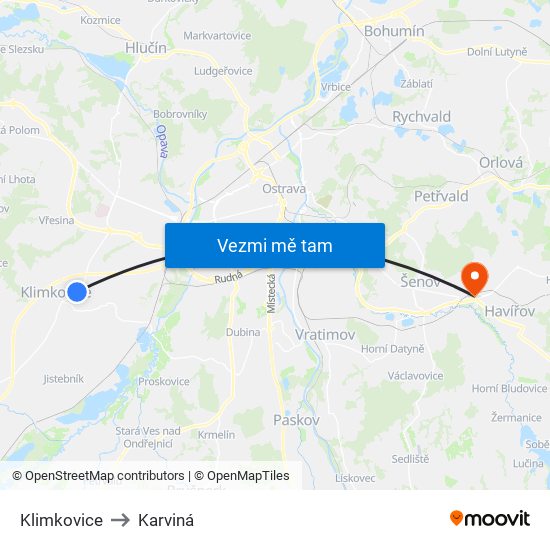 Klimkovice to Karviná map