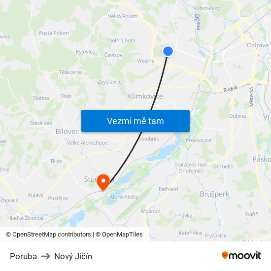 Poruba to Nový Jičín map