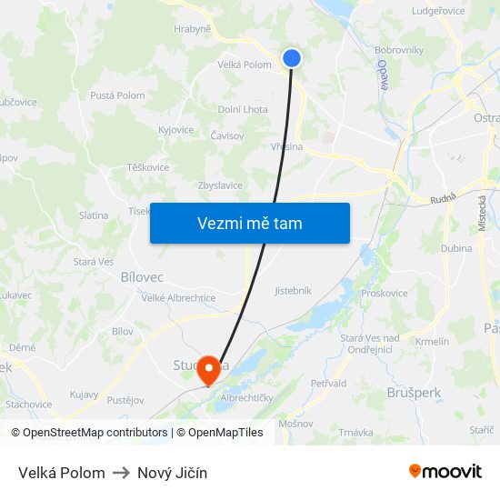 Velká Polom to Nový Jičín map