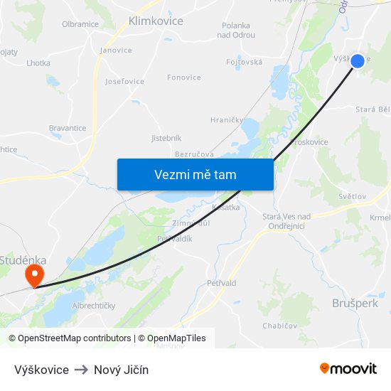 Výškovice to Nový Jičín map