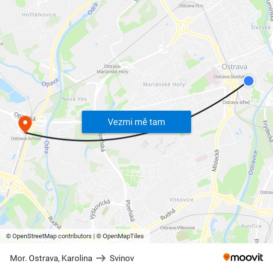 Mor. Ostrava, Karolina to Svinov map