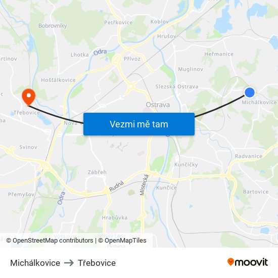 Michálkovice to Třebovice map