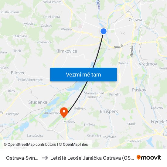 Ostrava-Svinov to Letiště Leoše Janáčka Ostrava (OSR) map