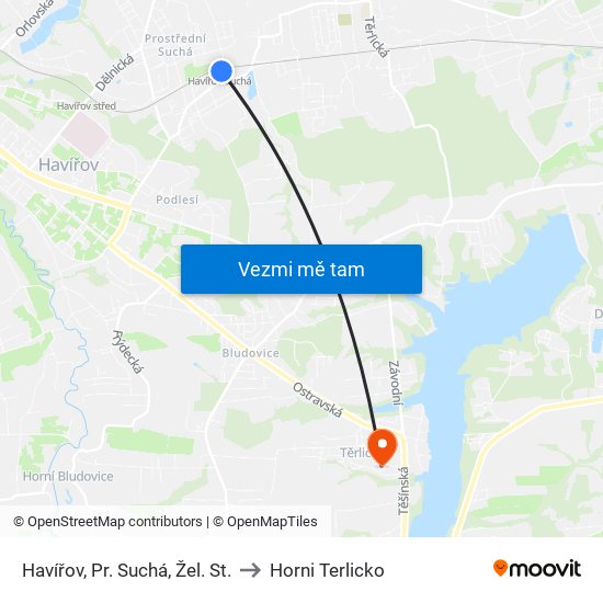 Havířov, Pr. Suchá, Žel. St. to Horni Terlicko map