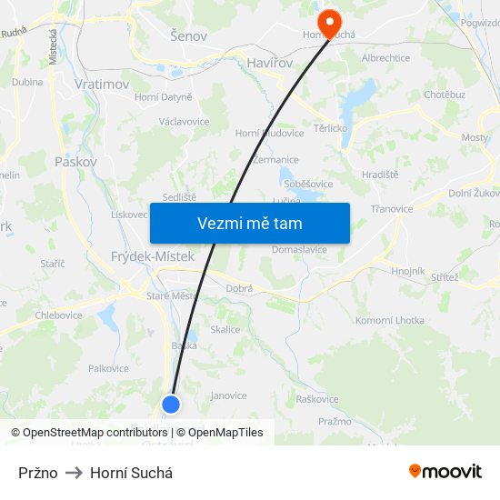 Pržno to Horní Suchá map