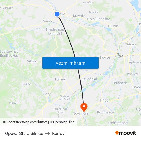 Opava, Stará Silnice to Karlov map