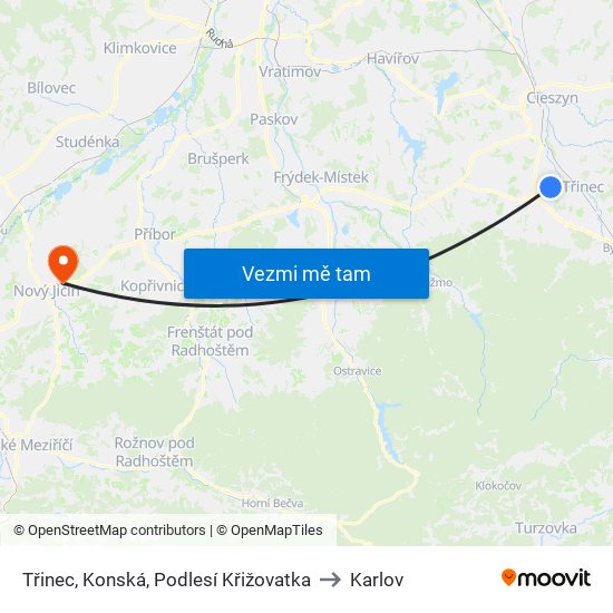 Třinec, Konská, Podlesí Křižovatka to Karlov map