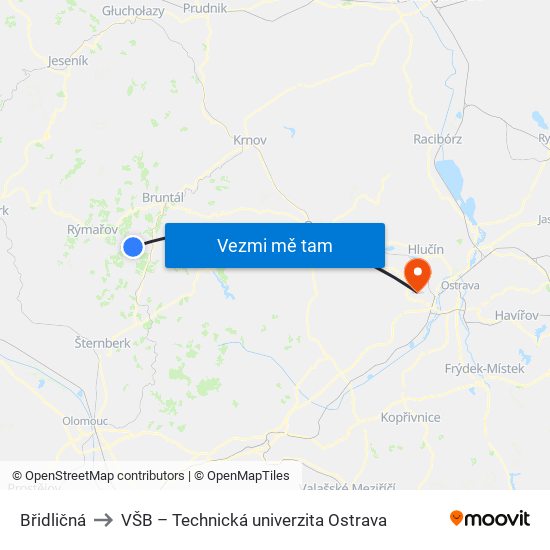 Břidličná to VŠB – Technická univerzita Ostrava map