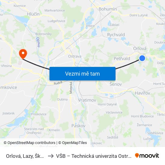 Orlová, Lazy, Škola to VŠB – Technická univerzita Ostrava map