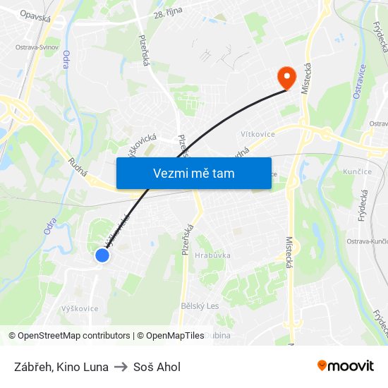 Zábřeh, Kino Luna to Soš Ahol map