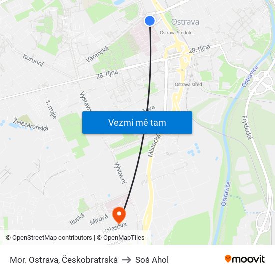 Mor. Ostrava, Českobratrská to Soš Ahol map