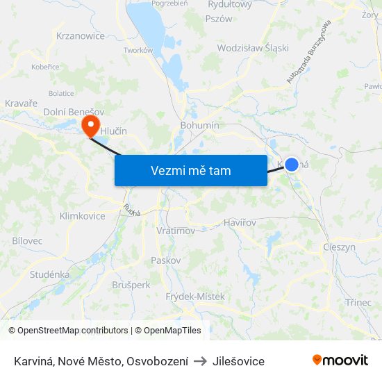 Karviná, Nové Město, Osvobození to Jilešovice map