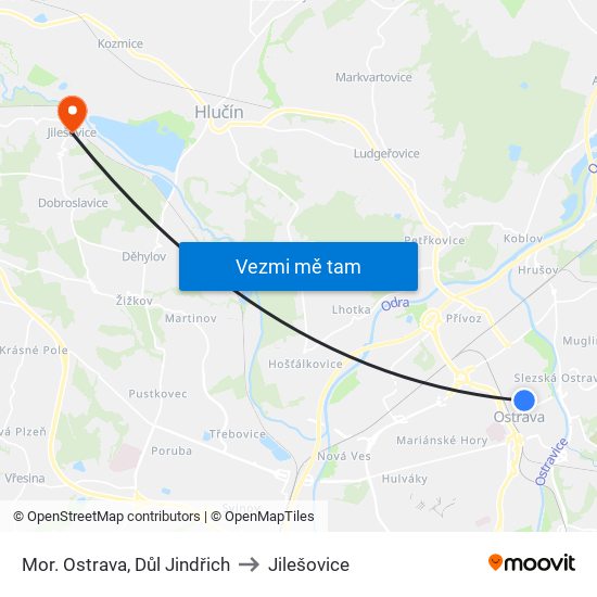 Mor. Ostrava, Důl Jindřich to Jilešovice map