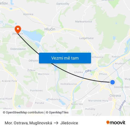 Mor. Ostrava, Muglinovská to Jilešovice map