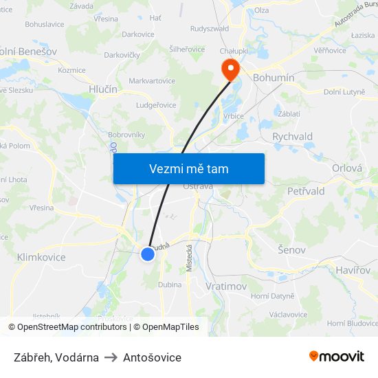 Zábřeh, Vodárna to Antošovice map