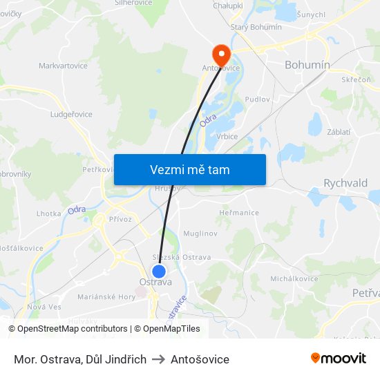 Mor. Ostrava, Důl Jindřich to Antošovice map