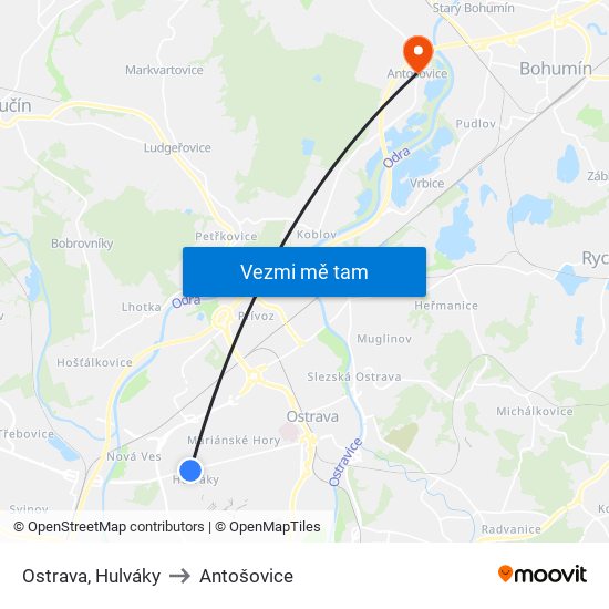 Ostrava, Hulváky to Antošovice map