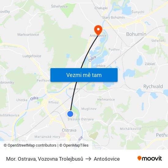 Mor. Ostrava, Vozovna Trolejbusů to Antošovice map