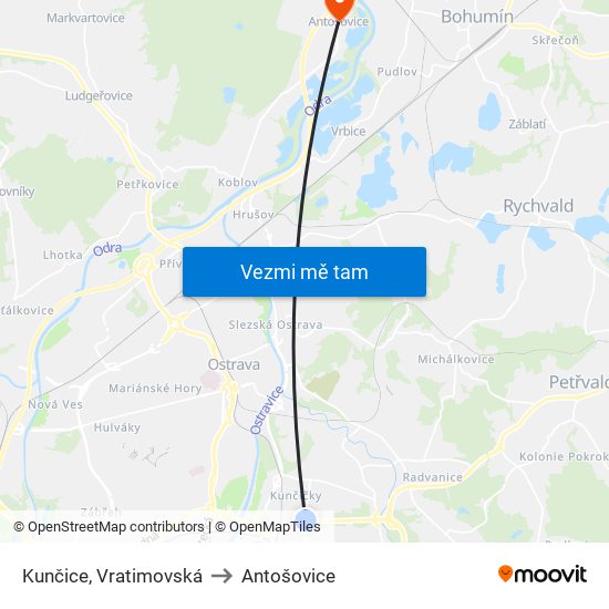 Kunčice, Vratimovská to Antošovice map