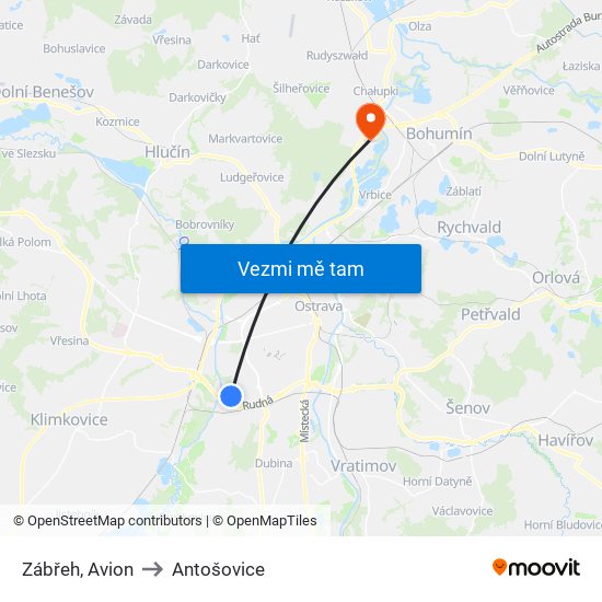 Zábřeh, Avion to Antošovice map