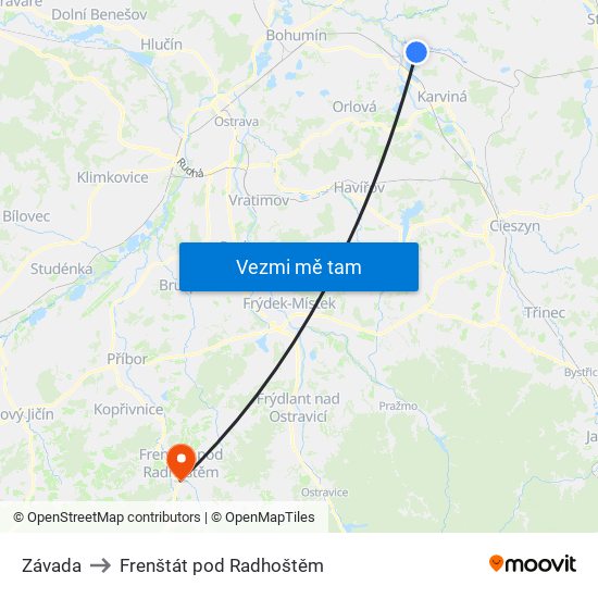 Závada to Frenštát pod Radhoštěm map