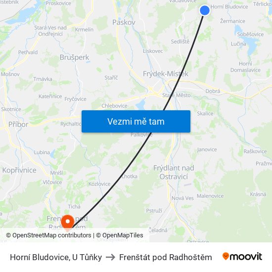 Horní Bludovice, U Tůňky to Frenštát pod Radhoštěm map