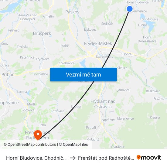 Horní Bludovice, Chodníček to Frenštát pod Radhoštěm map