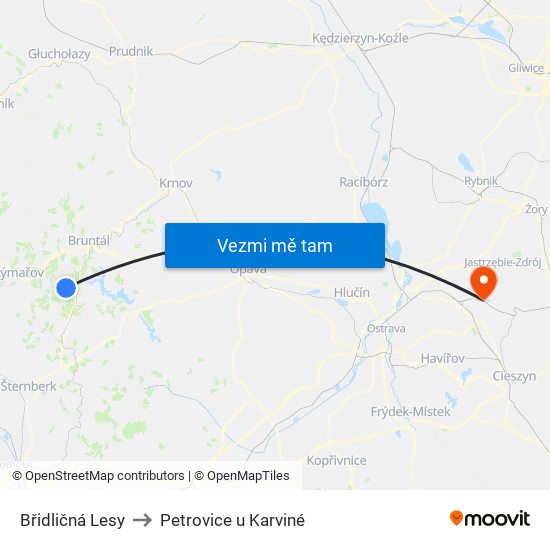 Břidličná Lesy to Petrovice u Karviné map