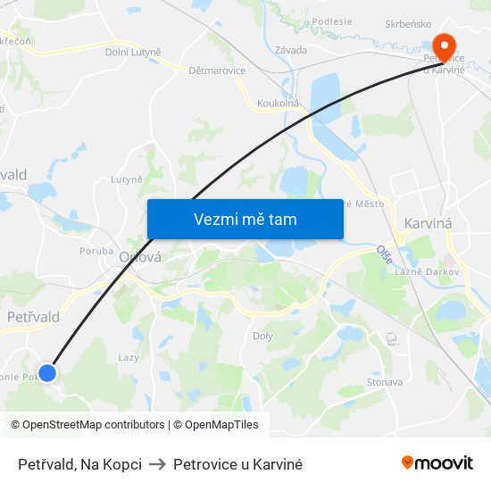 Petřvald, Na Kopci to Petrovice u Karviné map