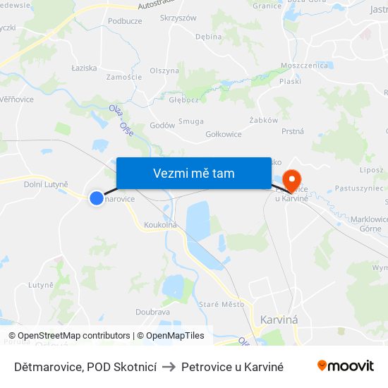 Dětmarovice, POD Skotnicí to Petrovice u Karviné map