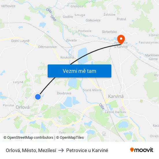 Orlová, Město, Mezilesí to Petrovice u Karviné map