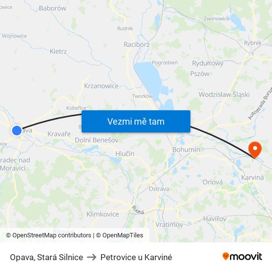 Opava, Stará Silnice to Petrovice u Karviné map