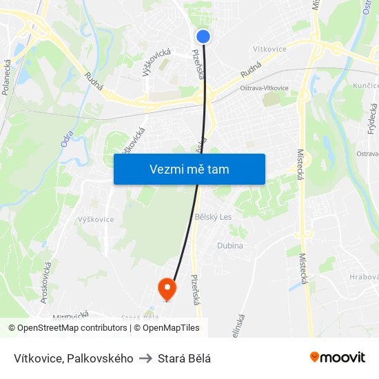 Vítkovice, Palkovského to Stará Bělá map