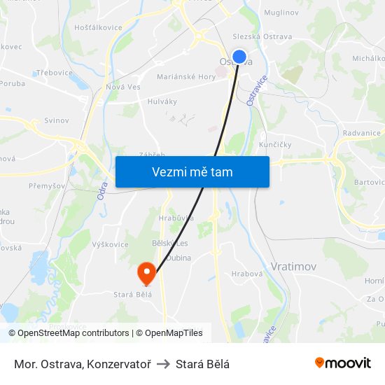 Mor. Ostrava, Konzervatoř to Stará Bělá map