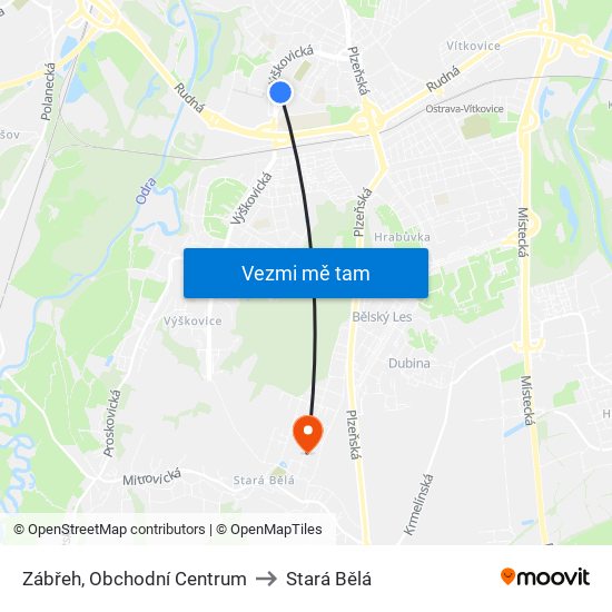 Zábřeh, Obchodní Centrum to Stará Bělá map