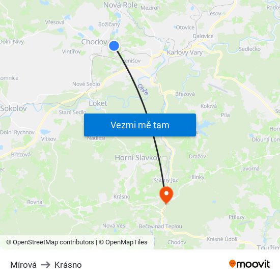 Mírová to Krásno map