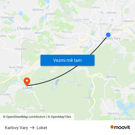 Karlovy Vary to Loket map