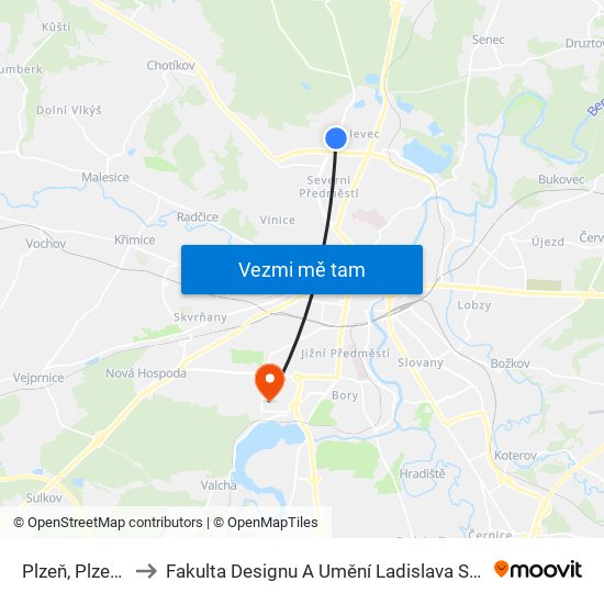 Plzeň, Plzeňka to Fakulta Designu A Umění Ladislava Sutnara map