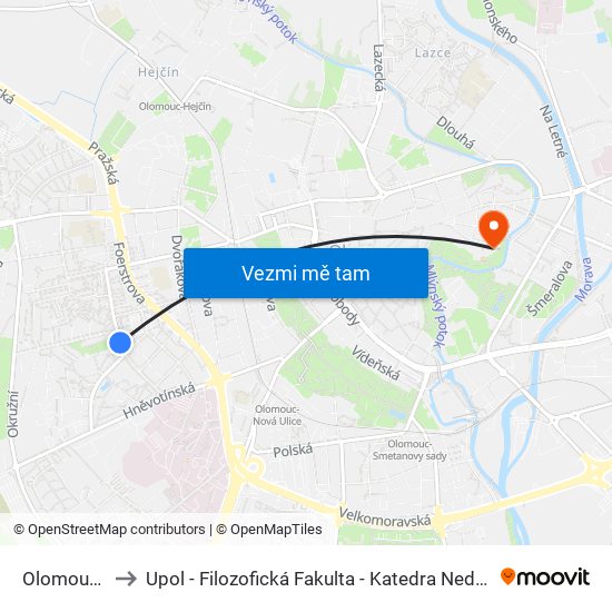 Olomouc, Jílová to Upol - Filozofická Fakulta - Katedra Nederlandistiky A Žurnalistiky map