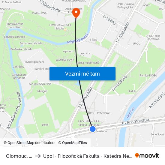 Olomouc, Envelopa to Upol - Filozofická Fakulta - Katedra Nederlandistiky A Žurnalistiky map