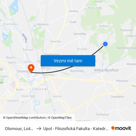 Olomouc, Lošov, Svolinského to Upol - Filozofická Fakulta - Katedra Nederlandistiky A Žurnalistiky map