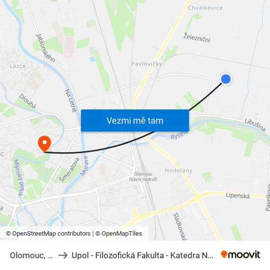 Olomouc, Panelárna to Upol - Filozofická Fakulta - Katedra Nederlandistiky A Žurnalistiky map