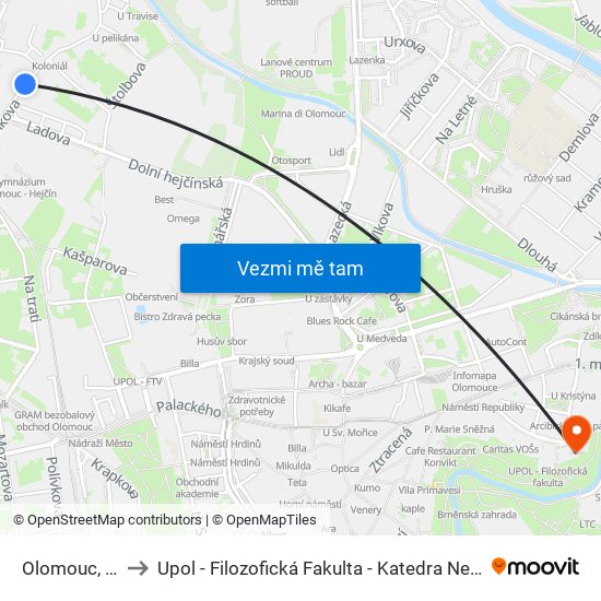 Olomouc, Tomkova to Upol - Filozofická Fakulta - Katedra Nederlandistiky A Žurnalistiky map